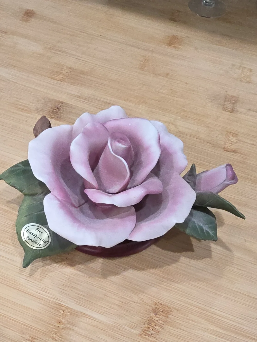 Vintage, Handcrafted Porcelain Pink Rose Figurine by Teleflora 1980s.